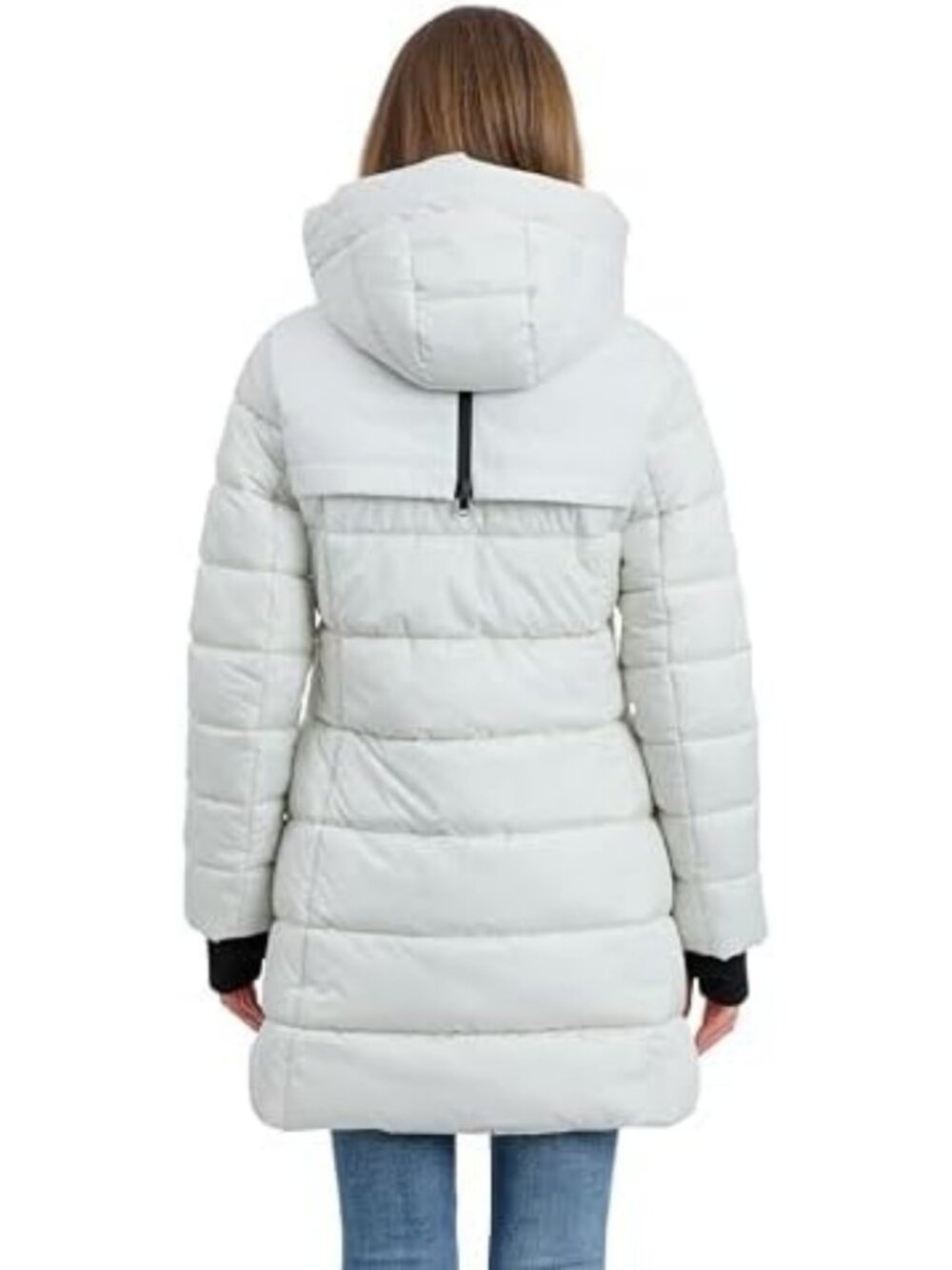 Heavyweight Plaid Hooded Puffer Jacket for Women - Warm & Stylish Outerwear - Picture 3 of 4
